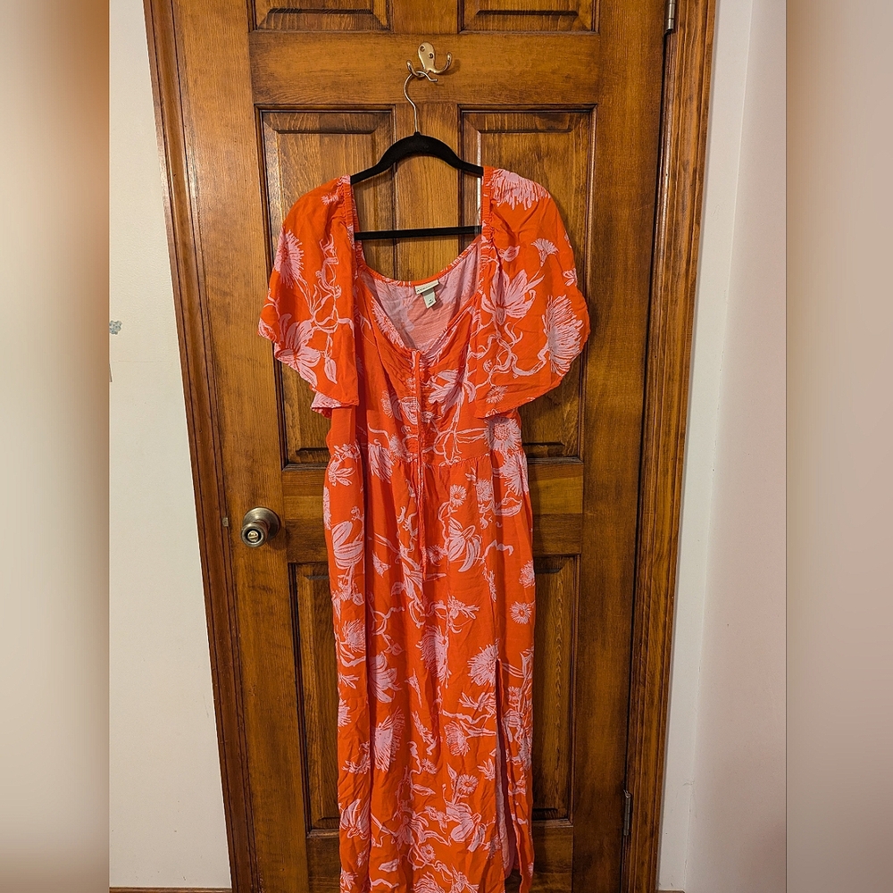 Floral Orange Maxi Dress with Flutter Sleeves